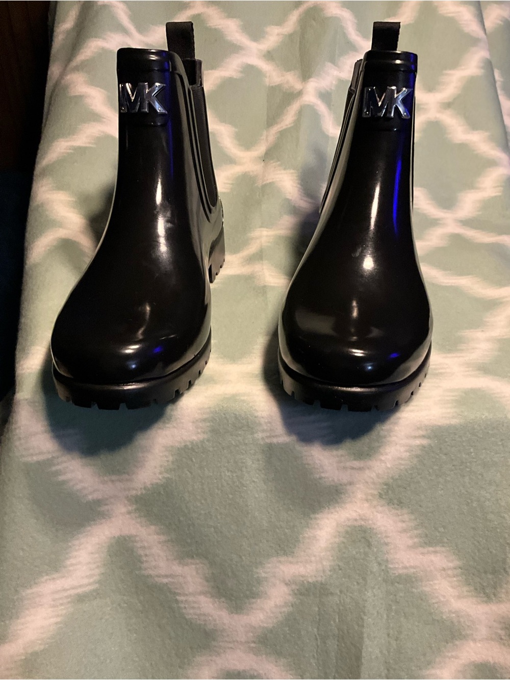 Michael Kors Black Glossy Chelsea Lug Ankle Boots